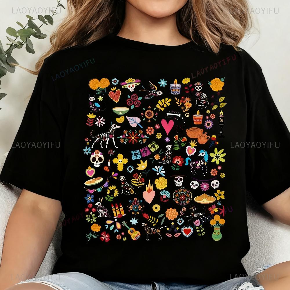 Day of The Dead TShirt Mexican Art Flower TShirt Dia De Los Muertos Latina Shirt Hispanic Heritage Month Skull Women Tee Tops