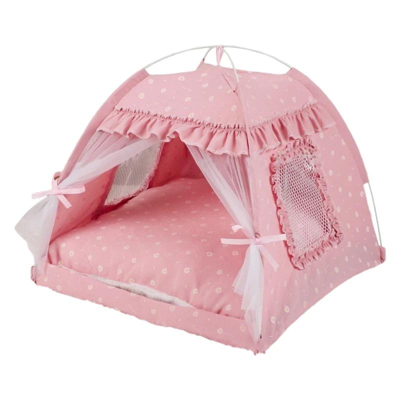 For Pet Tent Bed for Small Dogs and Cats Semi-closed Condo Summer Cave with 2-Sided Cushion Puppy House Easy To Clean