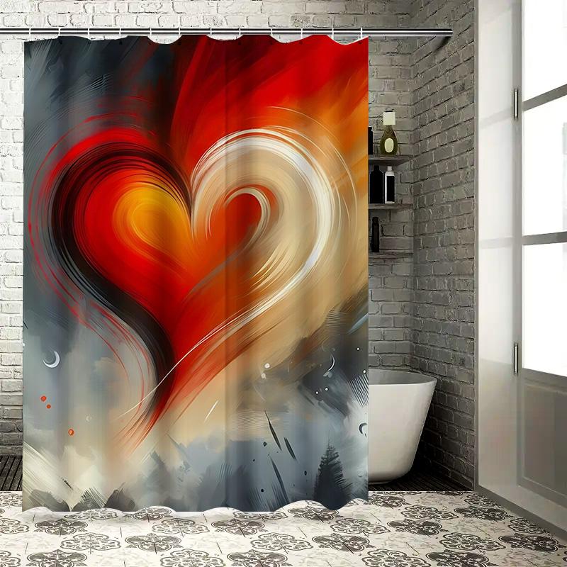 Abstract Heart Art Shower Curtain - Waterproof, Mildew-Resistant, Machine Washable For Modern Bathroom Decor