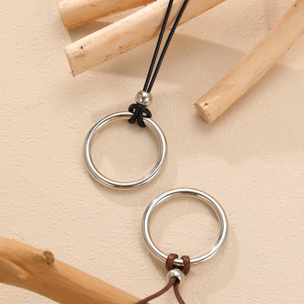 Bohemian Simple Alloy Exaggerated Hollow Circle Pendant Necklaces For Women Hand-Woven Leather Cord Beach Vacation Party Jewelry