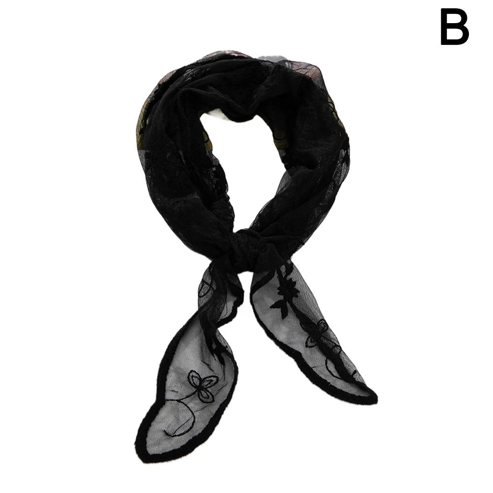 

Y2k Women Narrow Long Scarf 140cm Solid Color Silk Black Bag Ribbon Headbands Choker Floral Lace Scarf Long Ribbon Scarf Shawl чорний