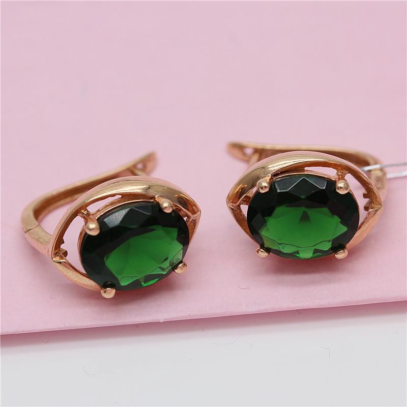 Purple Gold Inlaid Greenstone Egg Surface Ring Fashion Trend Color Gold Plated Rose Gold Earrings