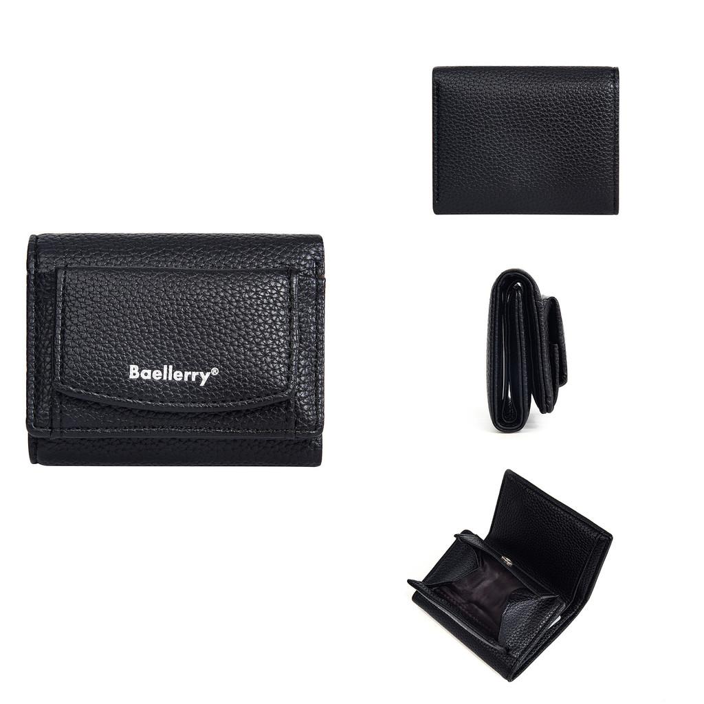 Pu Womens Wallet Short Card Holder With Solid Color Letter Pattern And Three Fold Design