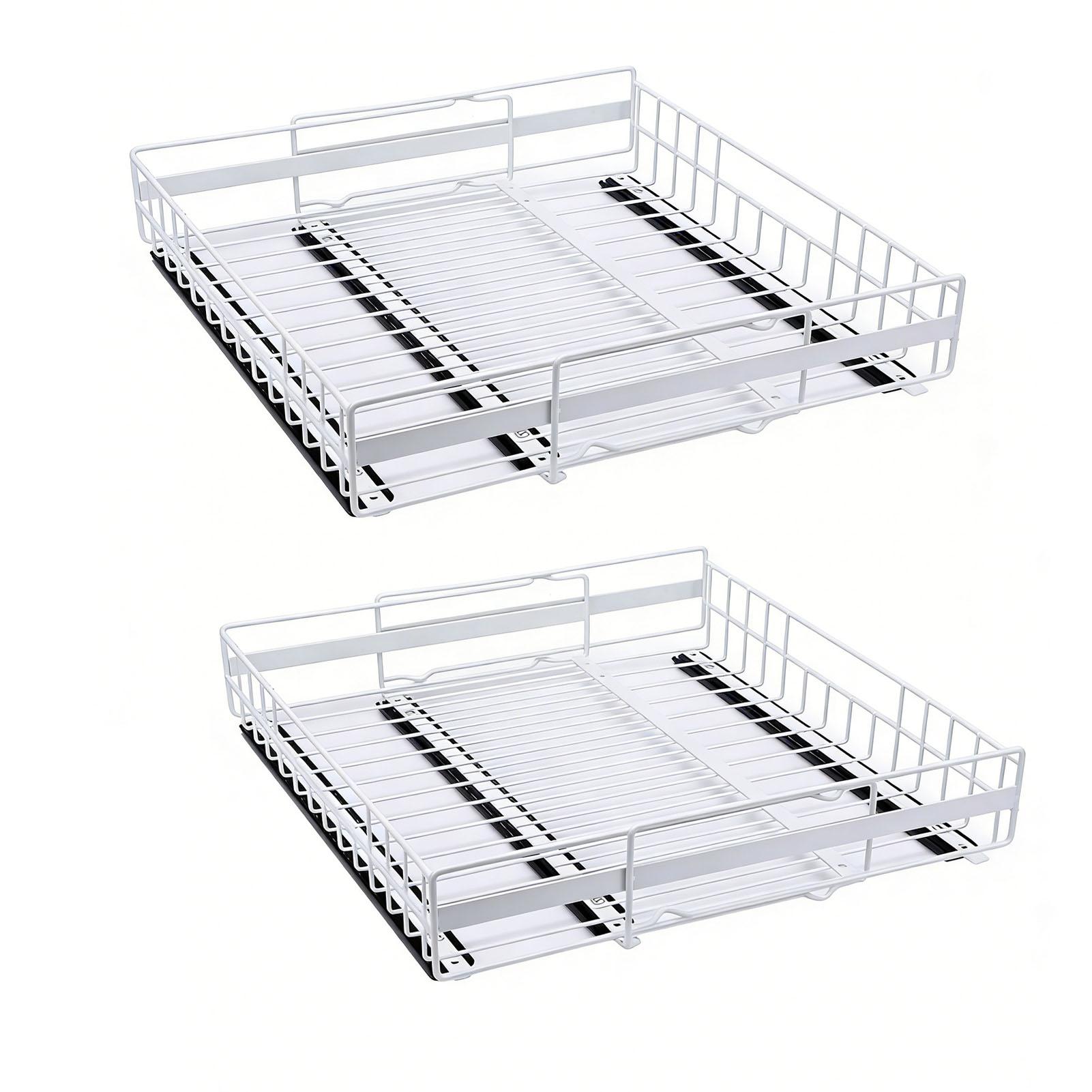 

Expandable Pull Out Cabinet Organizer 3 Slide Rails Slide Out Drawer Roll Out Shelf Fix with Adhesive Screw White L and L and S