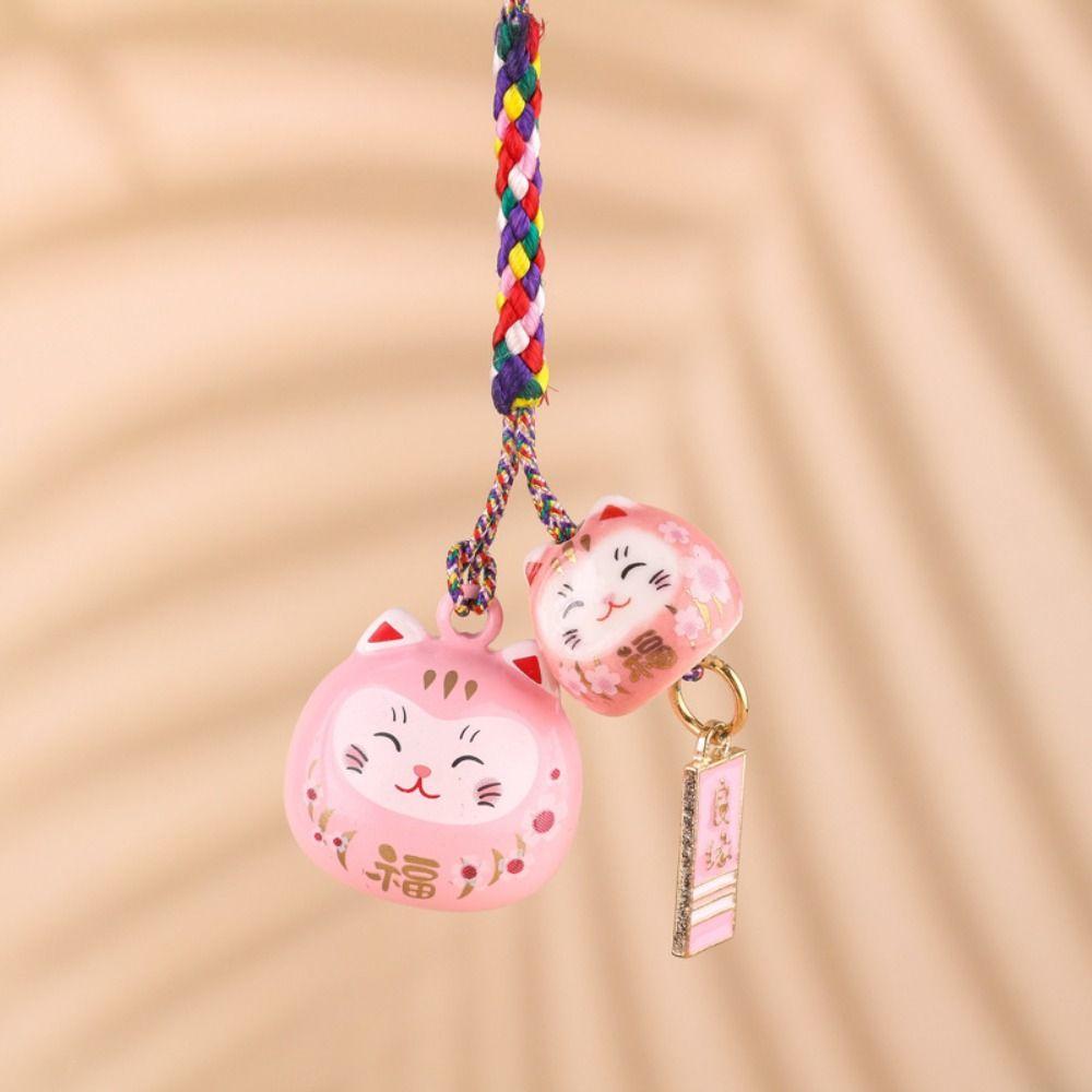 Phone Lanyard Maneki Neko Key Chain Bell Pendant Lucky Cat Phone Strap Cartoon Key Charm  Girls