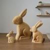 Hand-painted Wooden Bunny Statue DIY Drawing Painting Rabbit Figure  Entryway Decor