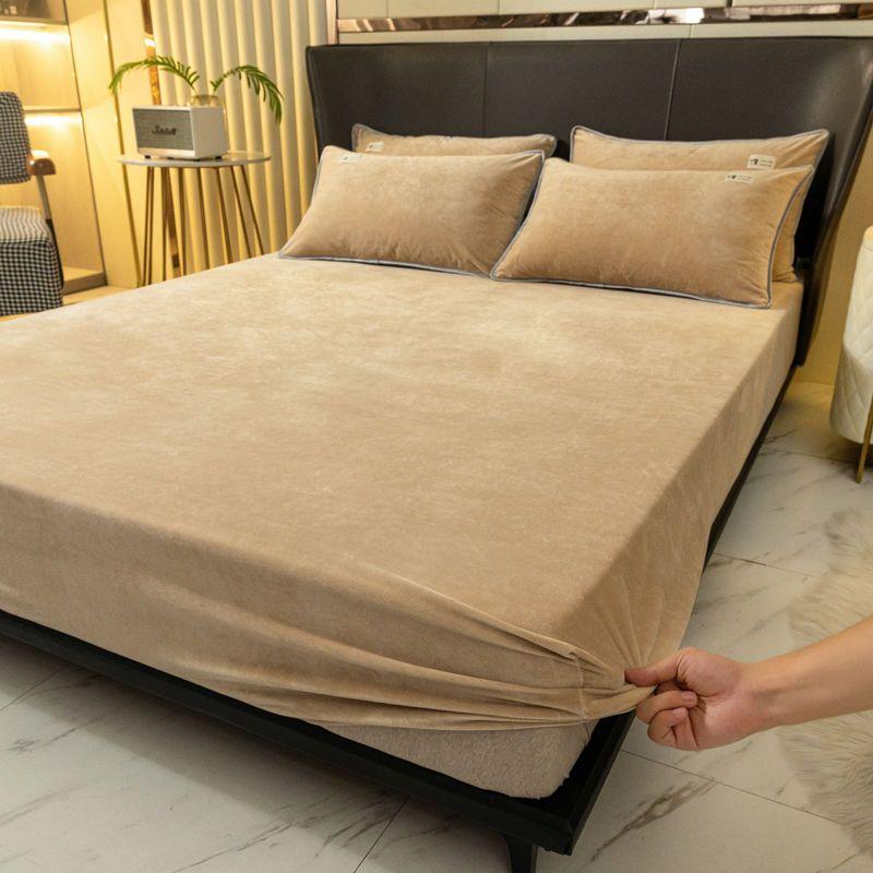 Warm Plush Fitted Sheet Elastic Mattress Cover Velvet Bed Cover Full Set Winter Soft Family Double Bed Bedding 120/150/180x200cm