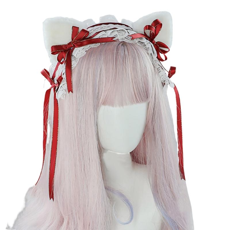 

Anime Style Plush Animal Ear Hairpiece Cosplay headbands For Costume Halloween Gathering Soft Polyester Hair Decoration бордовый