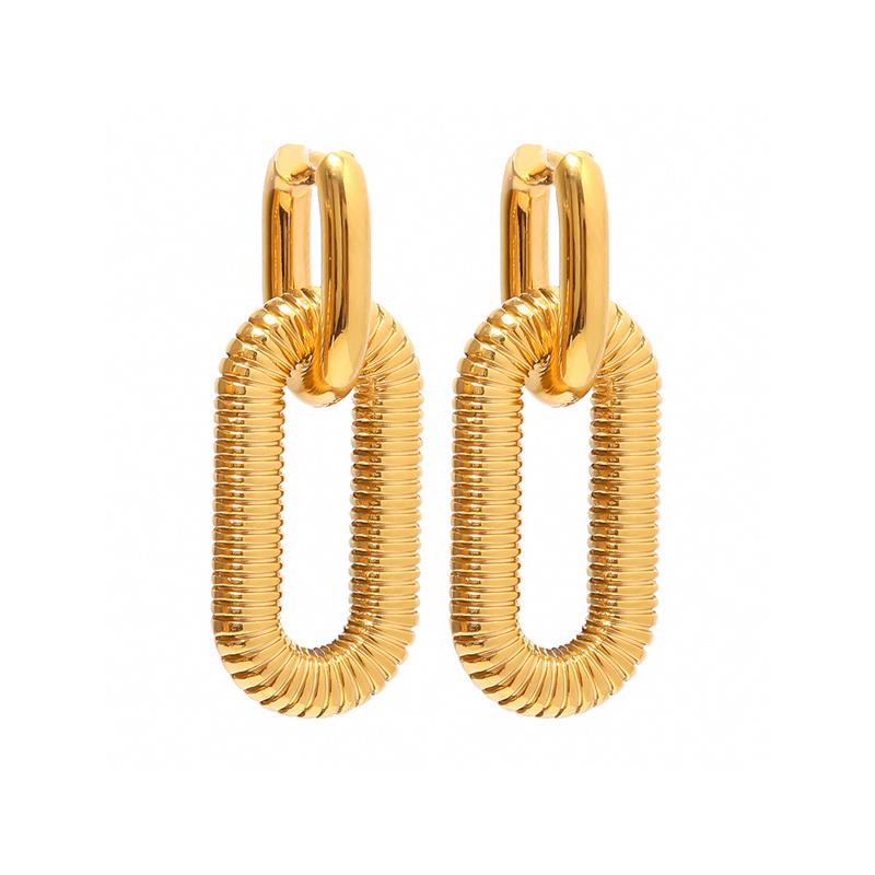 Retro Double Loop Design Drop Earrings Gold Color Geometric Round Hoop Earrings for Women Girls Punk Hip Hop Fashion Jewelry
