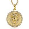 Stainless Steel Titanium Lions Head Luxury Zircon Round Pendant Hip Hop Collar Chains Necklace for Men Women Gift Jewel