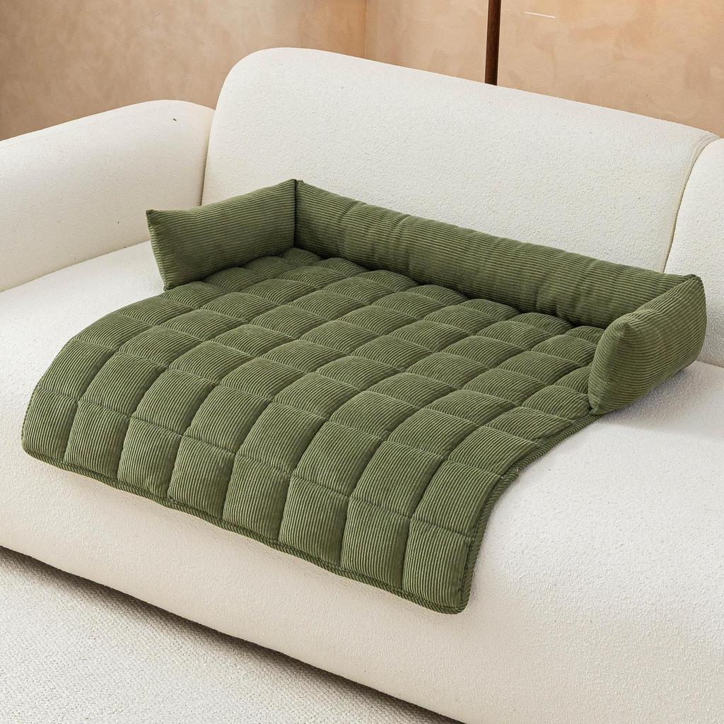 Checkered Corduroy Pet Bed with Bolster for Dogs and Cats