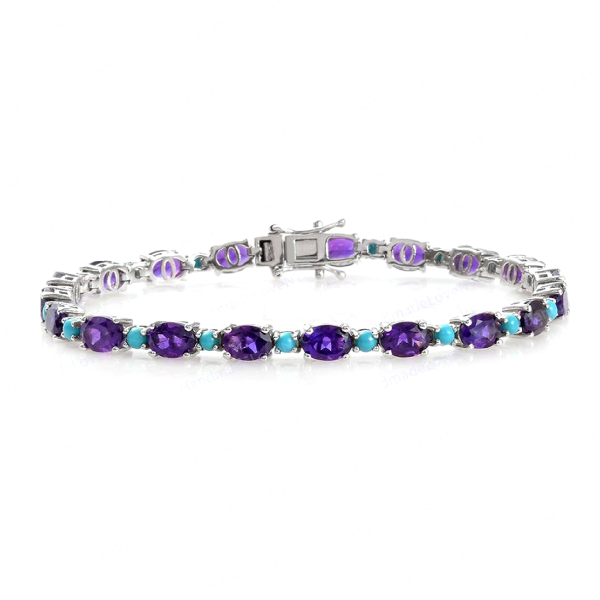 

Amethyst & Turquoise Tennis Bracelet - 925 Sterling Silver