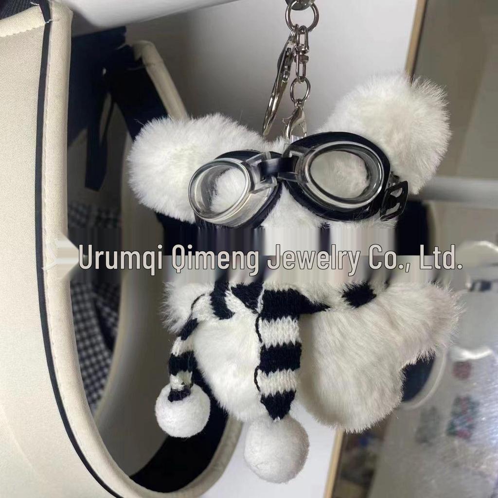 UK Flying Rabbit Plush Puppy Pendant Bag Charm - Cute Girl's Heart Keychain Accessory for Couples