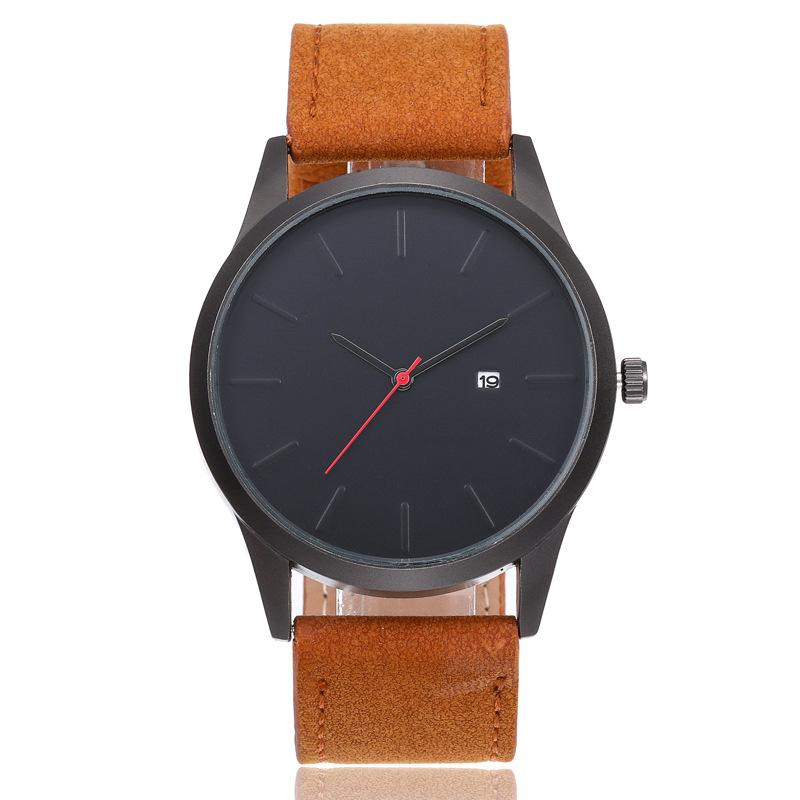 

Frosted Leather Belt Calendar Casual Three-Eye Digital Scale, Business Men S Quartz Watch Large Surface