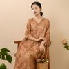 Johnature Women Vintage Print Floral Dress High Quality V-Neck Half Sleeve Robes Summer Women A-Line Dress