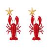 Hot-selling seaside earrings, unique niche design, long beard, painted lobster starfish female earrings