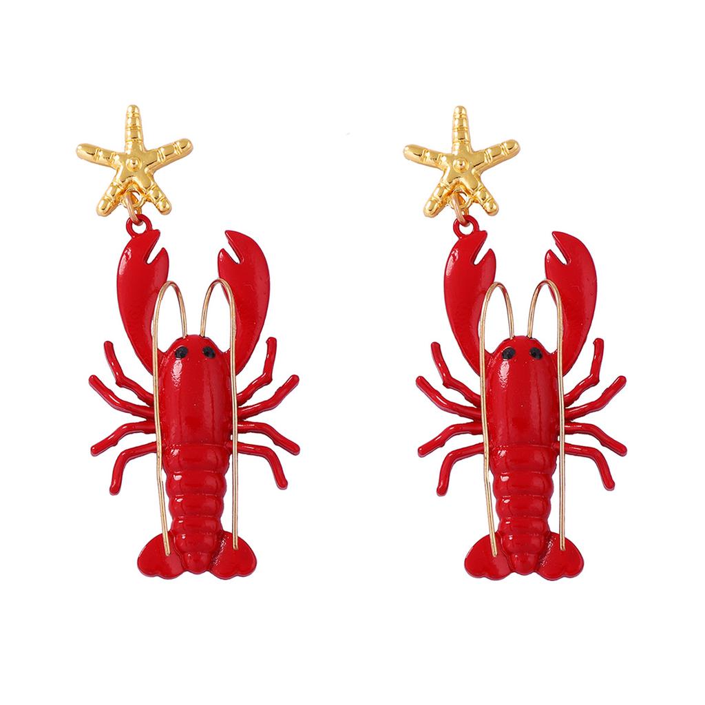 Hot-selling seaside earrings, unique niche design, long beard, painted lobster starfish female earrings