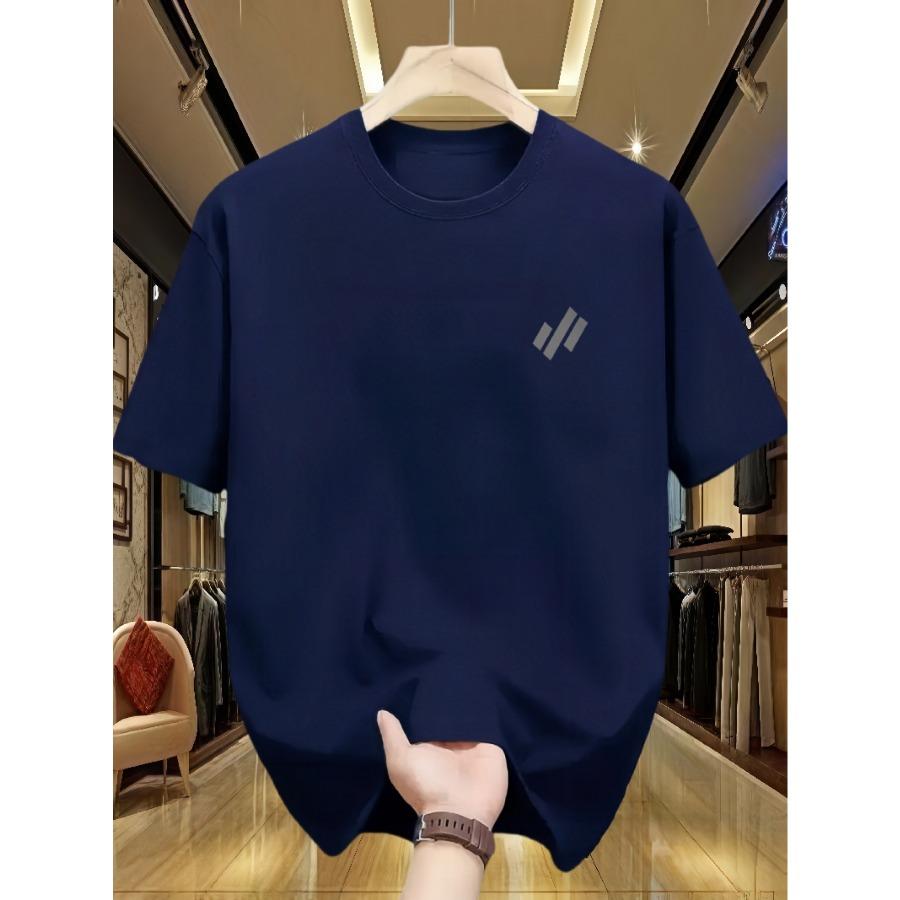 Men's Casual Loose-Fit Fashion Twill Print Comfortable Crew Neck Short Sleeve T-Shirt