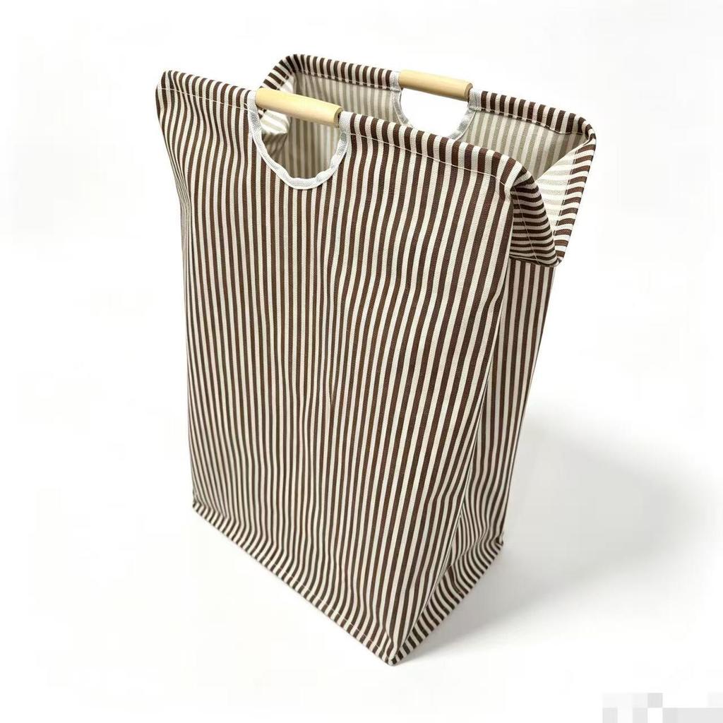 Foldable Cotton-Linen Laundry Hamper with Wooden Handle - Waterproof and Portable for Bedroom & Bathroom