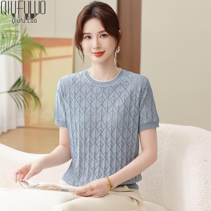 Qiufuro Women s Ice Silk Knit Short-Sleeve T-Shirt XL