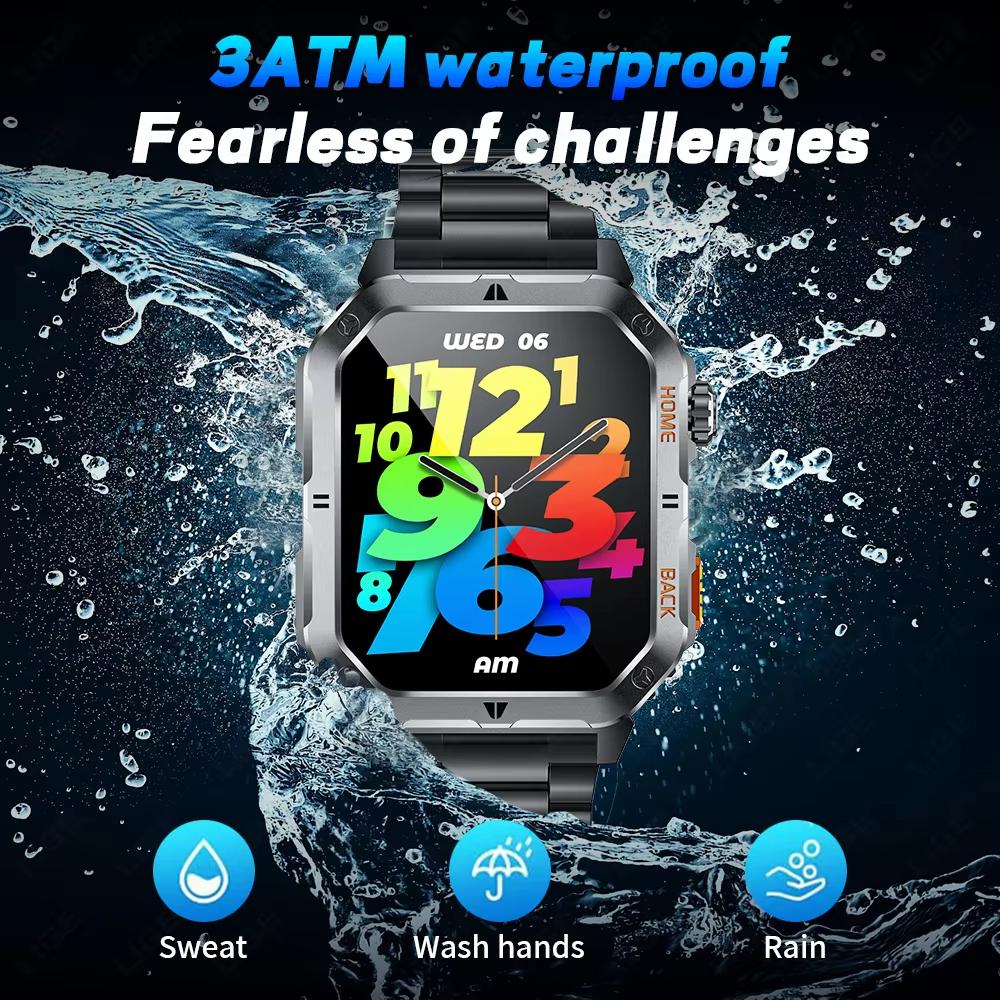Rugged Military 1000mAh Smart Watch Men Outdoor Flashlight  Watch 2.01" HD Touch Screen Voice Bluetooth Call Smartwatch NEW