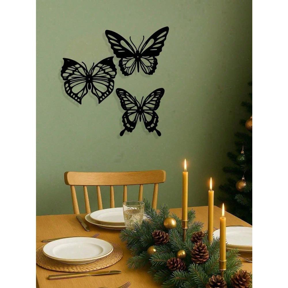 3-Piece Metal Butterfly Wall Art Set Minimalist Vintage Home Decor Waterproof Rustproof Easy Hang Living Room Bedroom Gift for Women