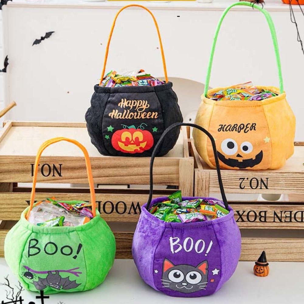 Gifts Pouch Halloween Candy Bag Cloth Stuffed Cotton Tote Bags Funny Pumpkin Candy Bucket  Gift