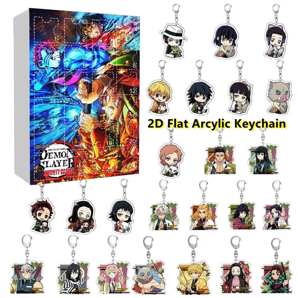 Demon Slayer Adventní kalendář, 24 dní Vánoční odpočítávání Slepý box, Pamětní dárek přátelství Přívěsek na klíče na batoh