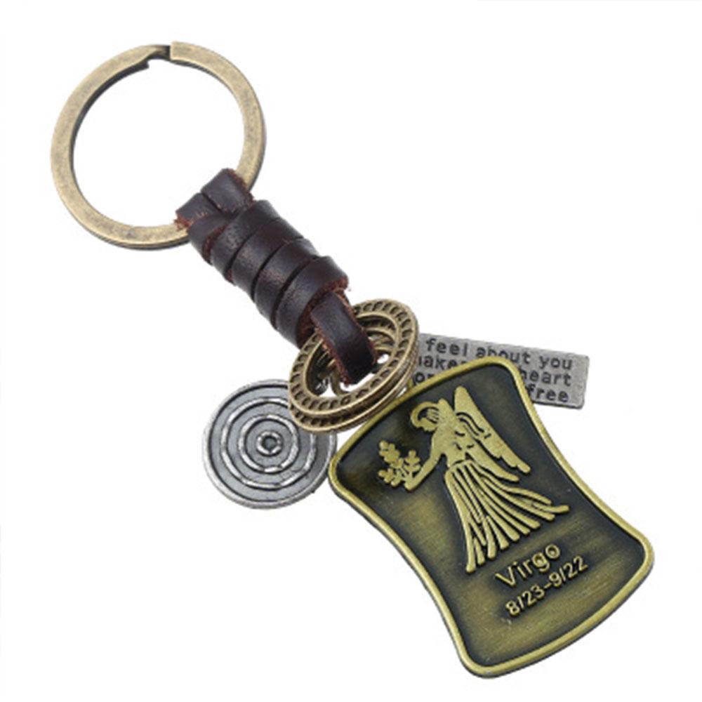 Buy 12 Constellations Keychain Retro Punk Weave Leather 12 Zodiac Key ...