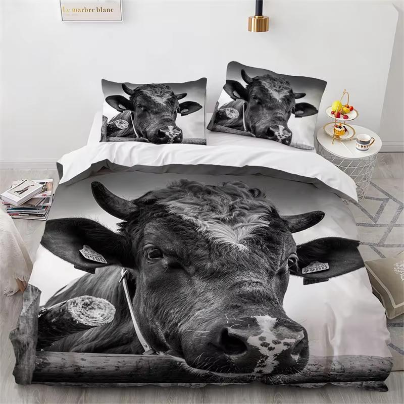 Highland Cow Duvet Cover Full Bull Cattle Bedding Set Bedroom Decor Western Funny Animal Wildlife Farmhouse Cow Comforter Cover