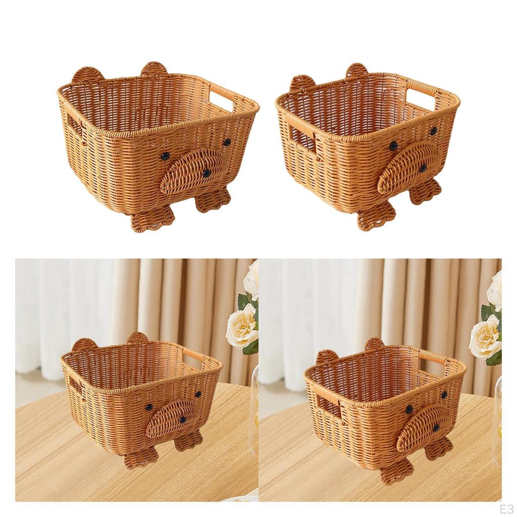 Basket Handmade for Organization with Handles Storage Bin Living Room Kitchen Countertop
