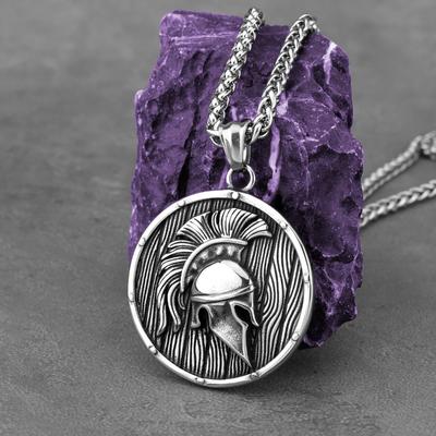 High Quality 316L Stainless Steel Spartan Warrior Shield Helmet Men's Pendant Hip-hop Punk Necklace