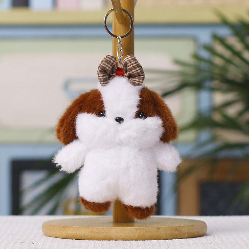 Plush Dog Charm Toy With Cartoon Bow For Wedding Decor And Gift Use