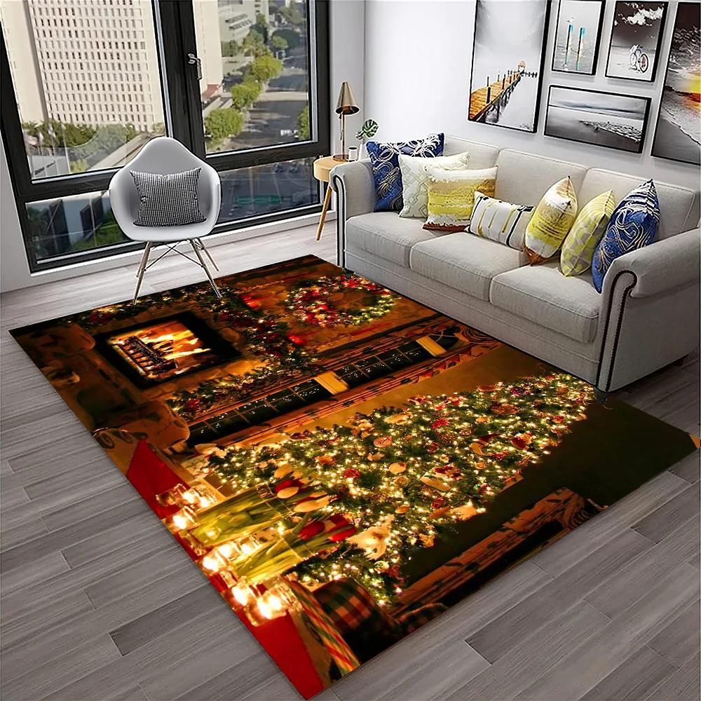 Alfombra con diseño de Papá Noel y árbol de Navidad para niños, regalo para el hogar, sala de estar, dormitorio, sofá, decoración, alfombrilla antideslizante