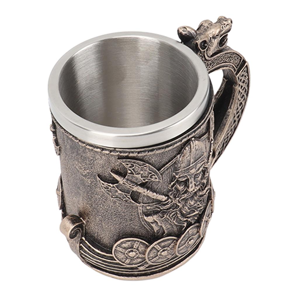 Viking Beer Mug Vintage Large Capacity Stainless Steel Liner Mug Resin Process Ornaments for Beer