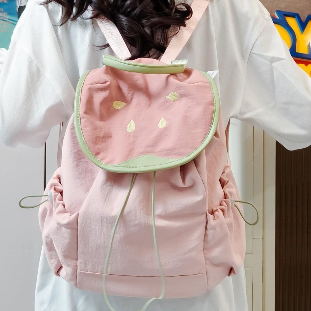 Trendy Dopamine Color Drawstring Backpack Korean Style Fruit Shoulder Bag Large Capacity School Bag Hiking
