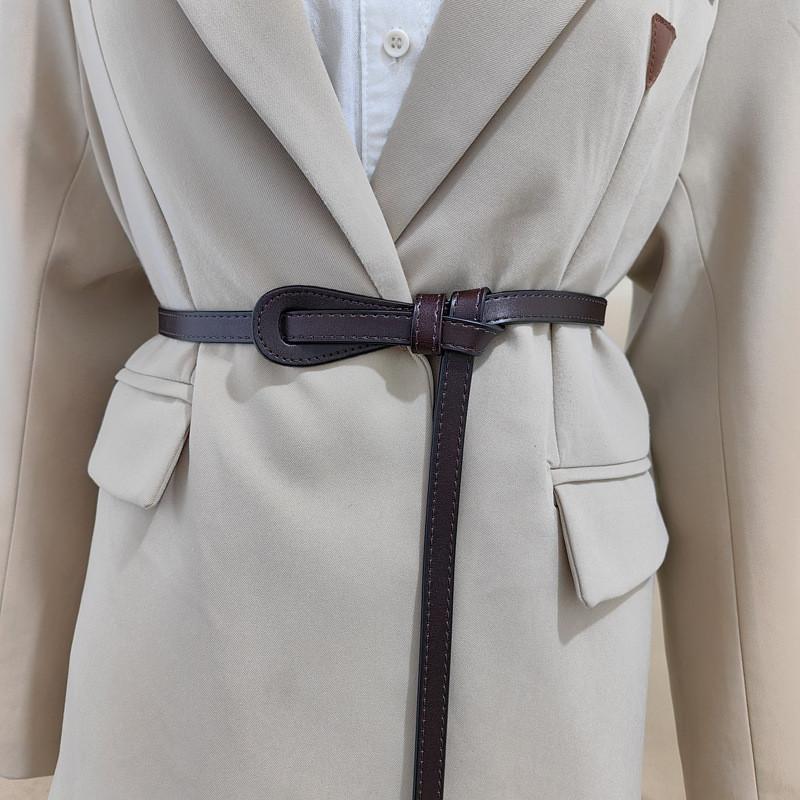 Leather Womens Skinny Belt With Vintage Knot Design For Dress And Office Wear