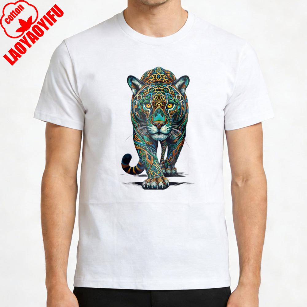 Colorful Leopard Animal Print Summer Casual Men TShirt Cotton Slim Fit Fashion Aesthetic Gift for Him Wild Nature Design Tops