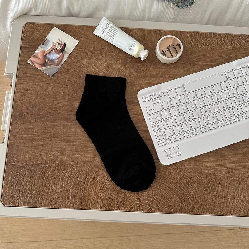 White Polka Dot Socks Medium Tube Socks Summer Thin Solid Color Breathable Short Cotton Socks Simple Mesh Versatile