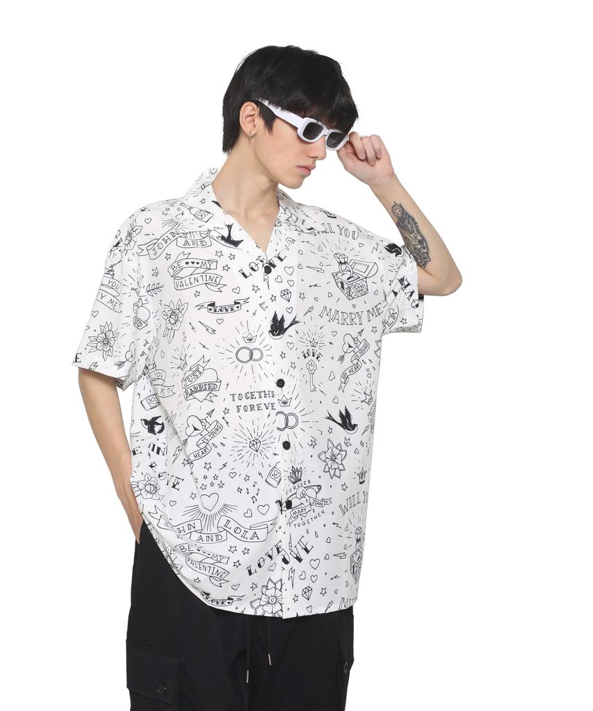 ROCKPSYCHO Tattoo Short Sleeve Shirt - White