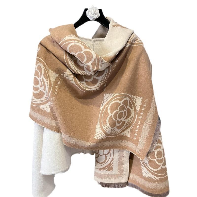 Scarf Women's Cashmere Camellia Simple Double-sided Versatile Dual-purpose Shawl Air Conditioner Warm Wool Scarf