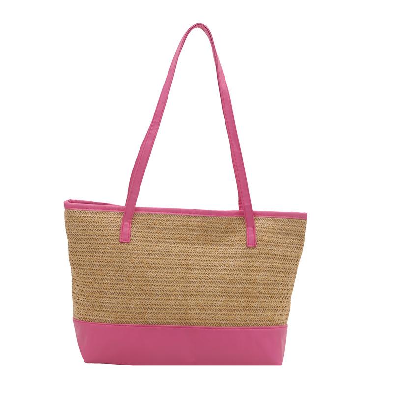 Straw bag new personalized woven bag simple beach texture contrasting color shoulder handbag women's bag