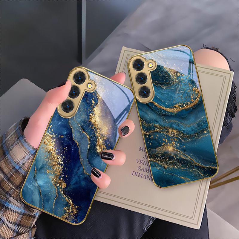 Golden Lines and Spots For Samsung Galaxy S26 S20 FE S21 S22 S23 Plus S24 Ultra S25 Ultra S21 S25+ S22FE Golden Glass Phone Case