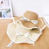 Women Lace Edge Wide Brim Straw Sun Hat Letter Print Ribbon Bow Decor Foldable Beach Hat Lightweight Breathable UV Protection Summer Cap