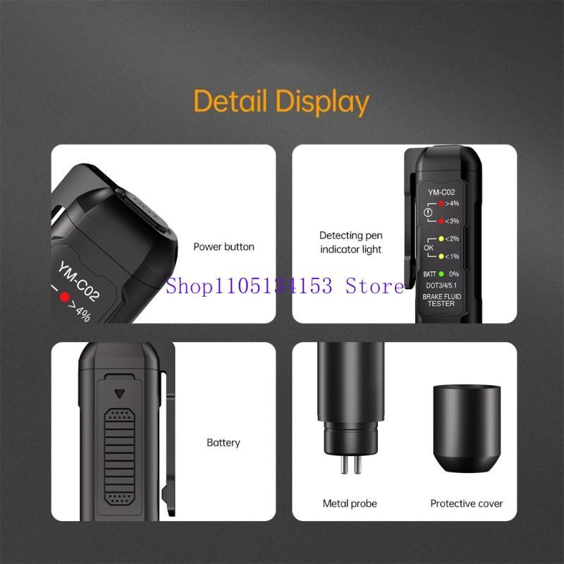 

kl23 Portable Brake Fluid Tester Brake Fluid Diagnostic Tool 5 Level Measurement Brake Oil Detection Pen with LED