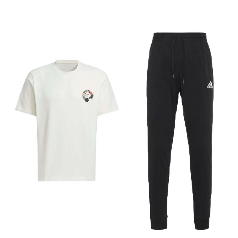 

Adidas Panda Cartoon Pattern Round Neck Short Sleeve Quick Dry Long Pants Casual Sports Suit Men suit JI6837+GK9226 S