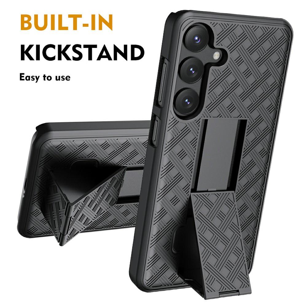 For Samsung Galaxy S25+ Case PC+TPU Sliding Screen Cover Kickstand Phone Shell with Clip