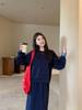 Dark Blue Casual Hoodie & Skirt Set for Women - Korean Style 2026 Spring Collection, Loose Fit, Sporty Two-Piece.