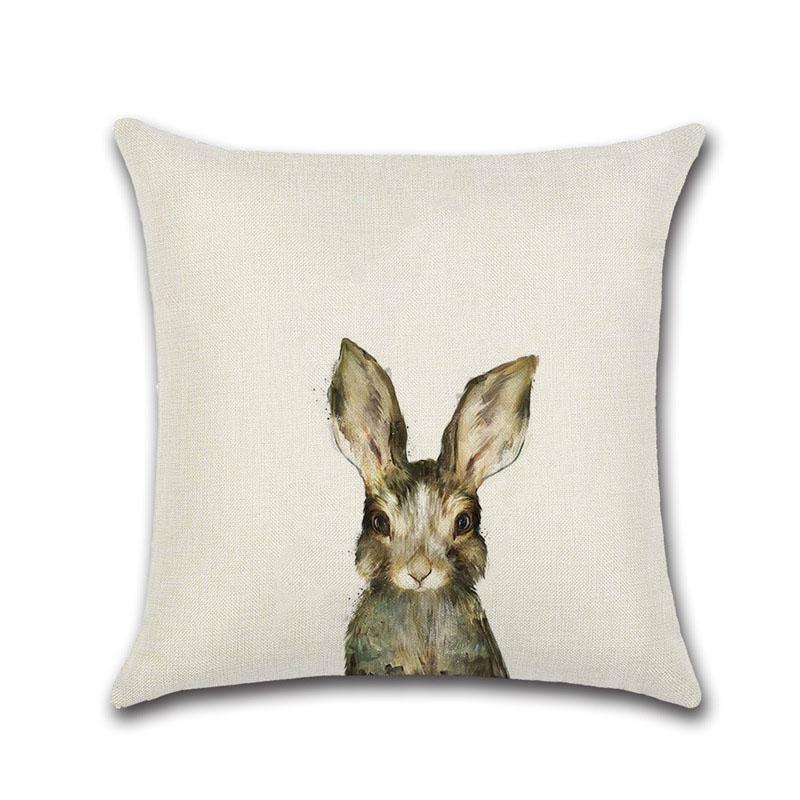 Cute Cartoon Rabbit Printed Cushion Cover Cotton Linen Bear Owl Pillow Case Sofa Decorative Pillowcases Cover Funda De Almohada