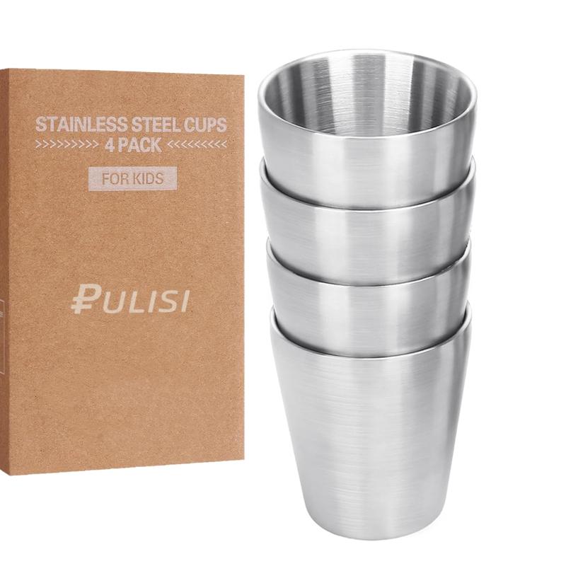 

304 Stainless Steel Metal Drinking Mugs 4 PCS Coffee Cups Double Wall Stackable Reusable Outdoor Camping Cup Set Home Drink-ware 175ml 6oz